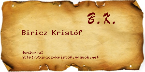 Biricz Kristóf névjegykártya